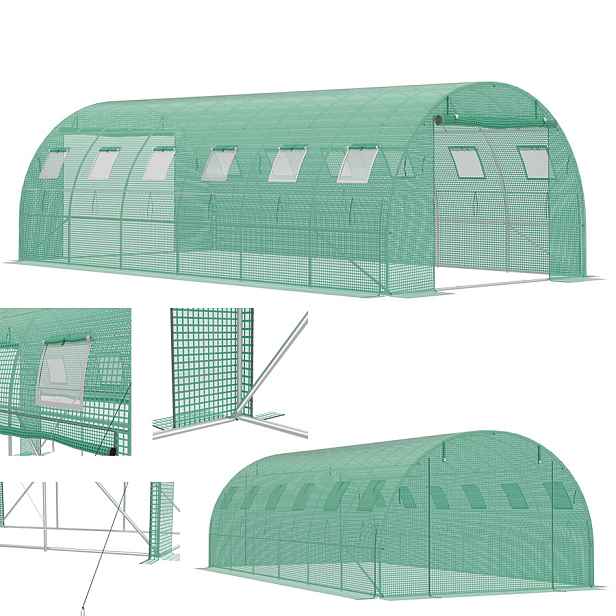 TEMU Zakřivený skleník Polytunnel 3x4x2m/3x6x2m/3x8x2m, pozinkovaná ocelová konstrukce, skleník na rajčata s PE fólií, 2 zipové dveře & 8/12/16