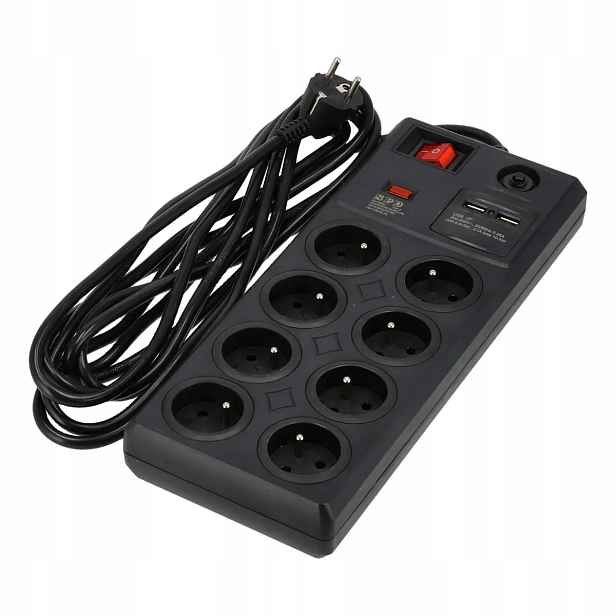 Zásuvková lišta 10 zásuvek 5 m vypínač 3×1,5 mm Usb Schmith