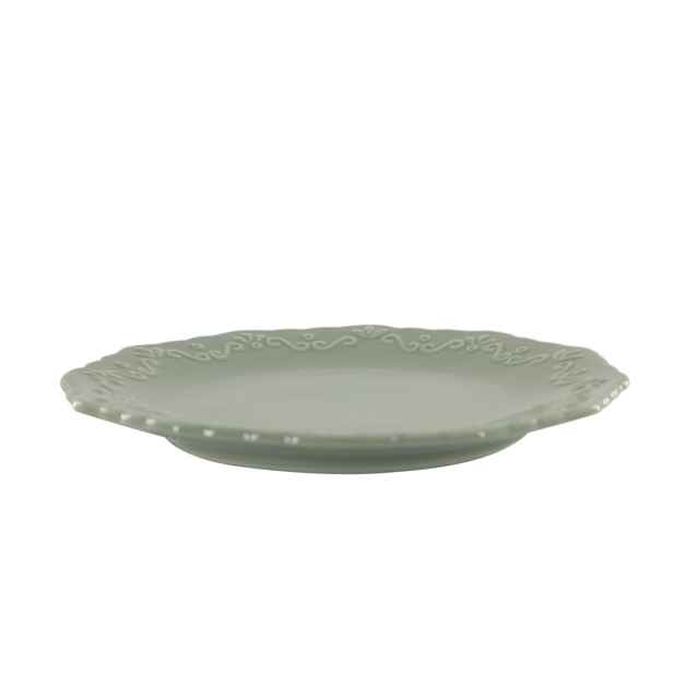 Zelený porcelánový dezertní talíř s krajkou Provence lace verte - Ø 19 cm Chic Antique