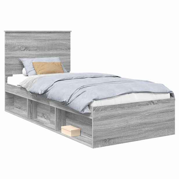 vidaXL Rám postele s čelo Šedá Sonoma 90 x 190 cm Masivní borové dřevo