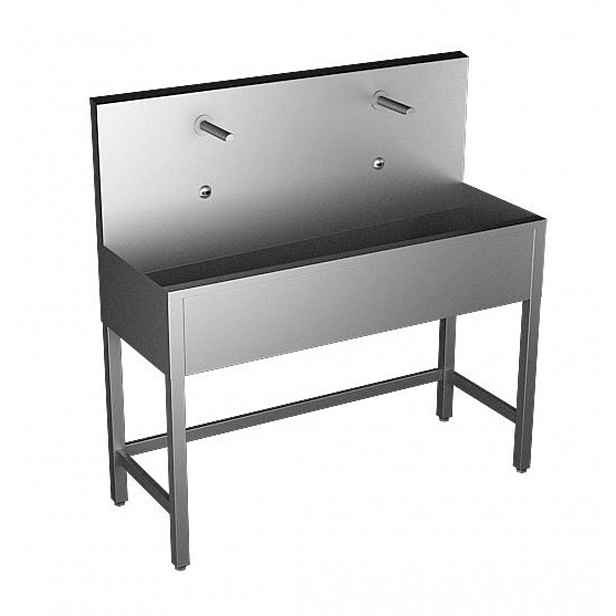 Sanela - Celoopláštěný stojící mycí žlab 1250 mm, 2 senzorové baterie, síťové napájení, antivandal, nerez SLUN 50E