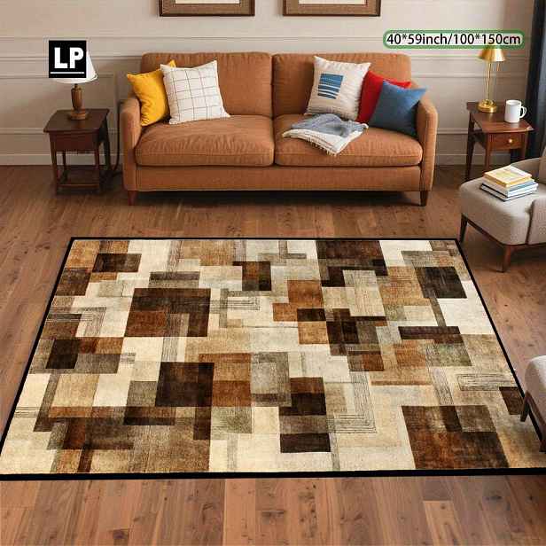 TEMU 850 g/m² Samet, Moderní minimalistický geometrický čtvercový s pratelným protiskluzovým podkladem, ľahký odolný měkký pohodlný pro obývací pokoj