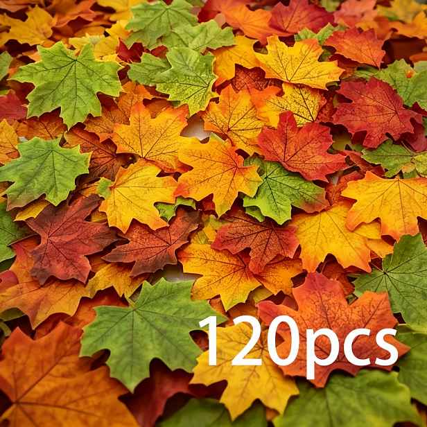 TEMU 90/120 ks umělých javorových listů, podzimní dekorativní umělé rostliny, doplňky na halloweenskou dekoraci, vícebarevná směs podzimní dekorace,