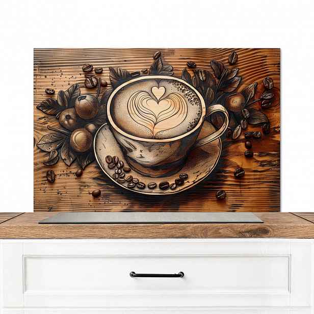 MuchoWow KUCHYŇSKÁ ZÁSTĚNA Káva - Vintage - hnědá - šálek - dřevo 90x60 cm