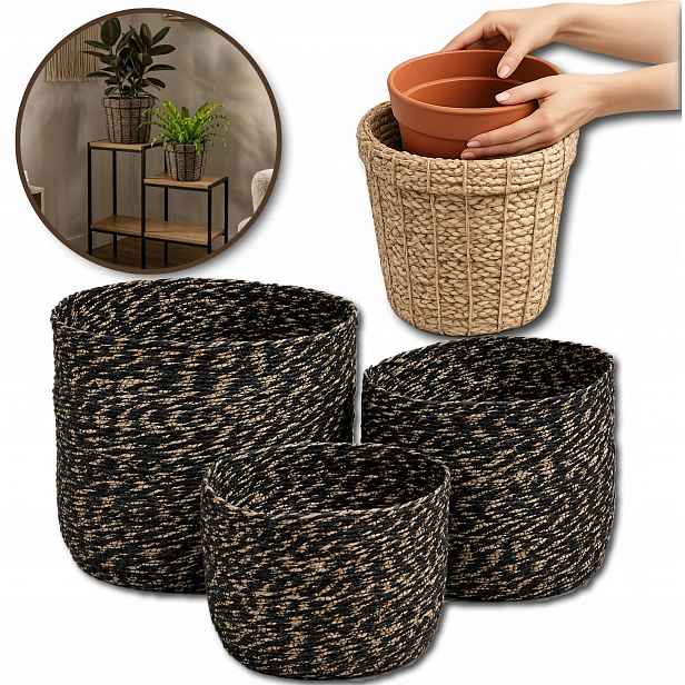 3x Květináč Kryt Na Květináč Květináče Květiny Koš Pletený Obal XL
