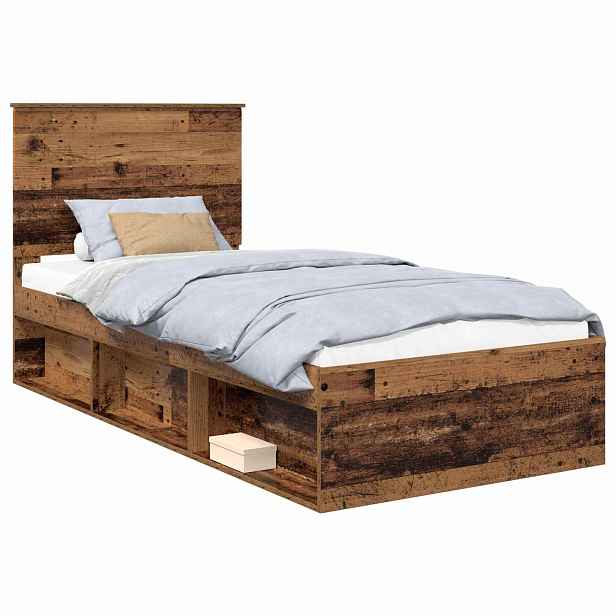 vidaXL Rám postele s čelo Staré dřevo 90 x 190 cm Masivní borové dřevo