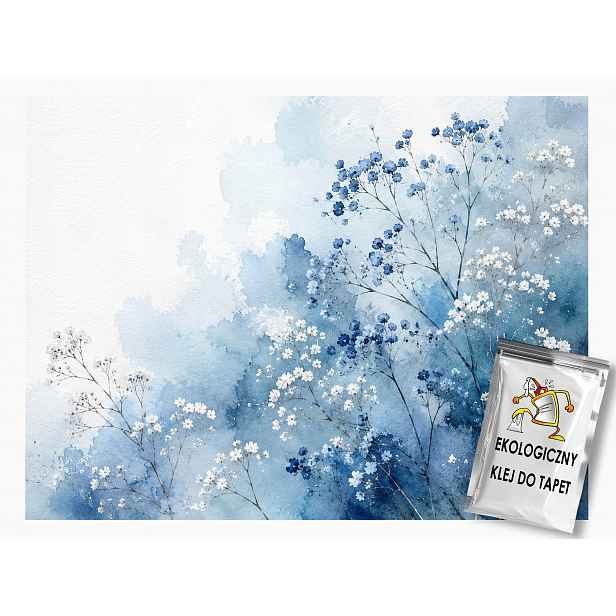 Fototapeta Flizelina Akvarel Květy Sádrovka Světle Modrá Indygo 368x254 130g