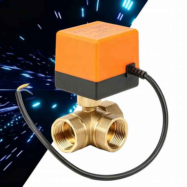 Třícestný elektrický kulový kohout DN25 DC24V, Průchozí ventil