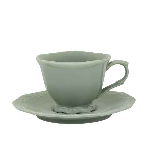 Zelený porcelánový šálek s podšálkem Provence lace verte - 9,5 cm / 180 ml Chic Antique
