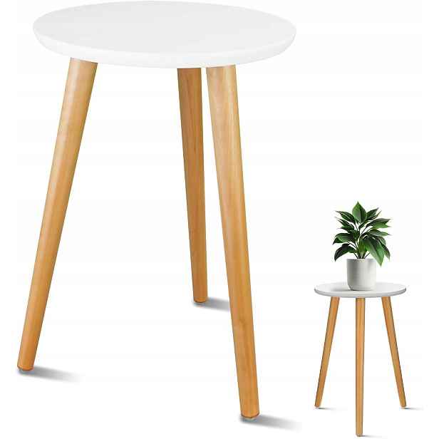 Dřevěný Stojan Na Květiny Kulatý Mid-century 42 cm Bílý