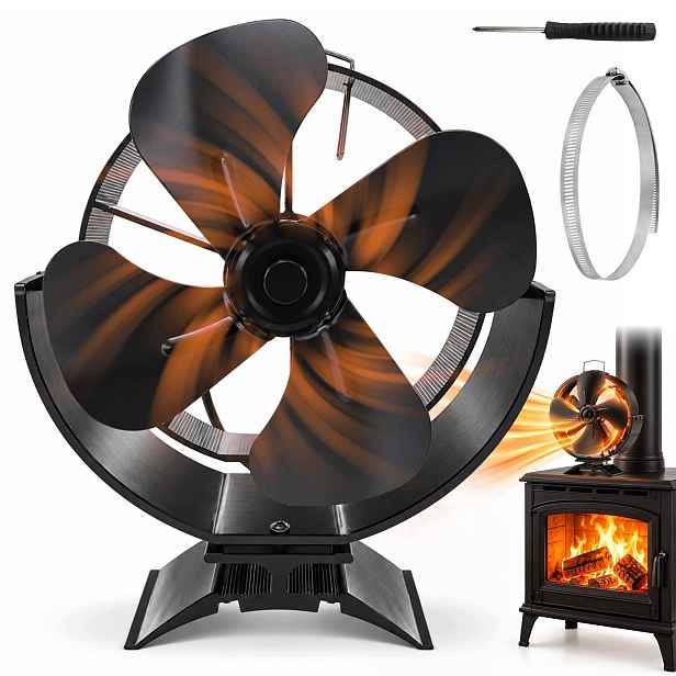 Tepelný krbový ventilátor 1400 ot/min 50-350°C Černý