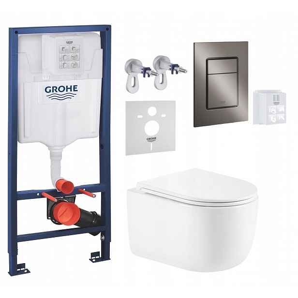 Wc stojan Grohe Rapid Sl s mísou Imprese a tlačítkem grafit, kartáčovaný