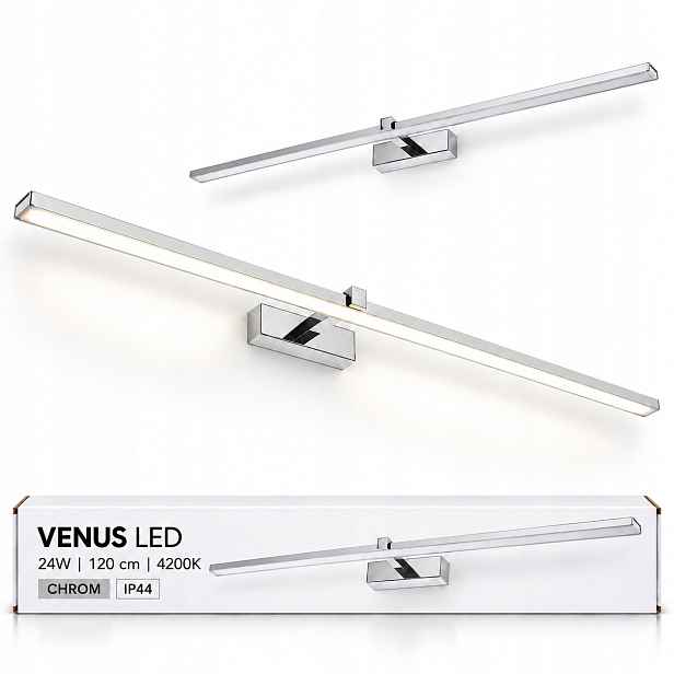 Lampa do zrcadla 120 cm Venus Led 24W chromová koupelnová nástěnná lampa 4200K IP44