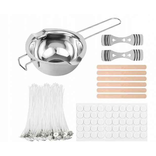 Sada Na Výrobu Svíček Diy Kotlík 400 ML, Knoty, Příslušenství