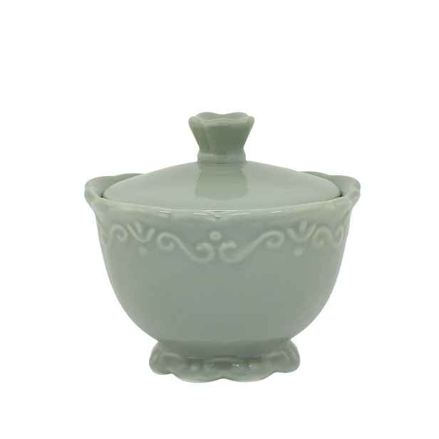 Zelená porcelánová cukřenka s krajkou Provence lace verte - Ø 10*9 cm / 190 ml Chic Antique