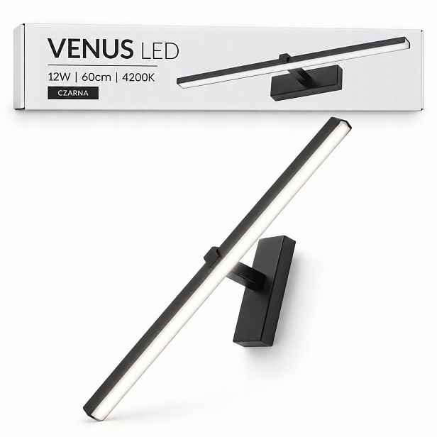Černá Led lampa Venus 60 cm 12 W nad zrcadlo do koupelny 4200K IP44 840lm