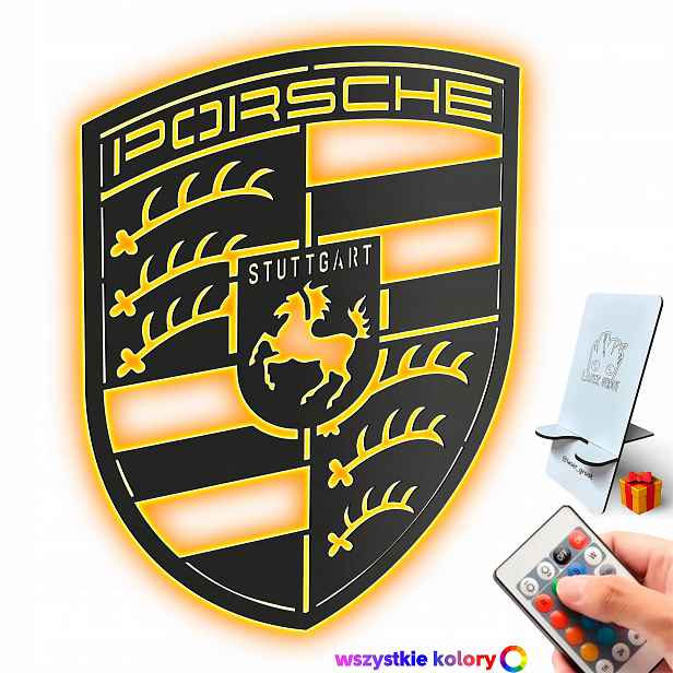 Dřevěný 3D obraz Porsche Logo Nástěnná Dekorace Dárek Noční Lampa Led