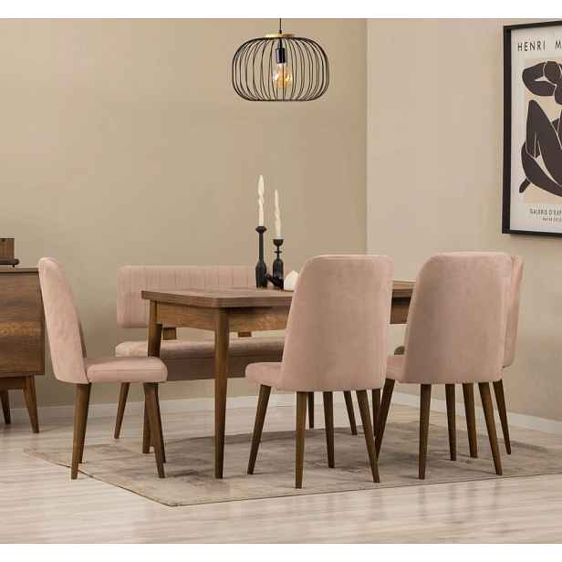 Jídelní set s rozkládacím stolem a židlemi (6 kusů) Vina - Walnut, Stone