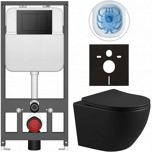 Kompletní WC set Basic/Cesso - černá matná - WC tlačítko Maxio/Černá - závěsné - předstěnová instalace - 49x36 cm - 8050BD86353