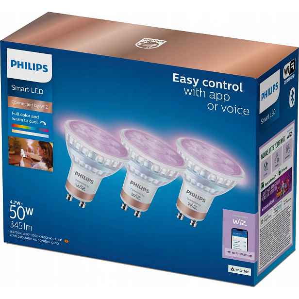 Led žárovka GU10 4.7W 50W Rgb Inteligentní Smart WiFi WiZ Philips 3 ks