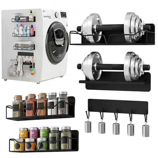 Magnetická polička na koření do ledničky, antikorozní, černá, 5 Kusů