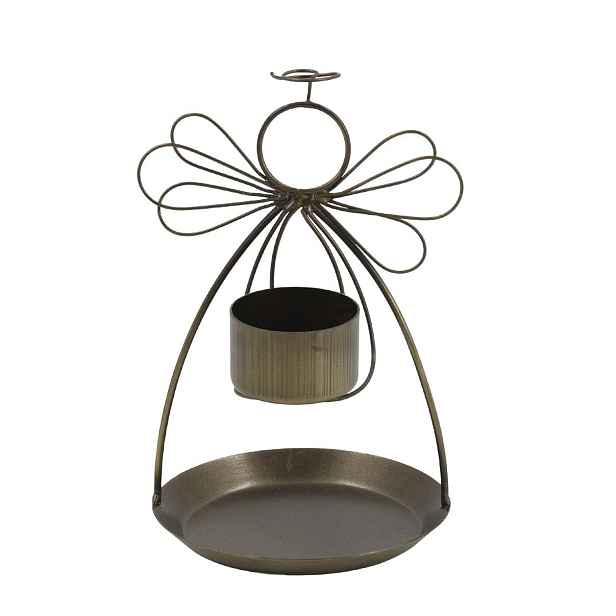 Mosazný antik kovový svícen anděl Angel Antique – Ø 10*16 cm Chic Antique