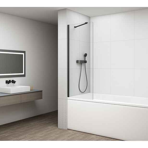 Polysan FISA vanová zástěna 600x1500mm, černá mat, čiré sklo