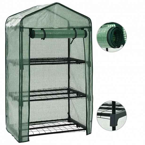 vidaXL 3patrový mini skleník 69 x 49 x 125 cm