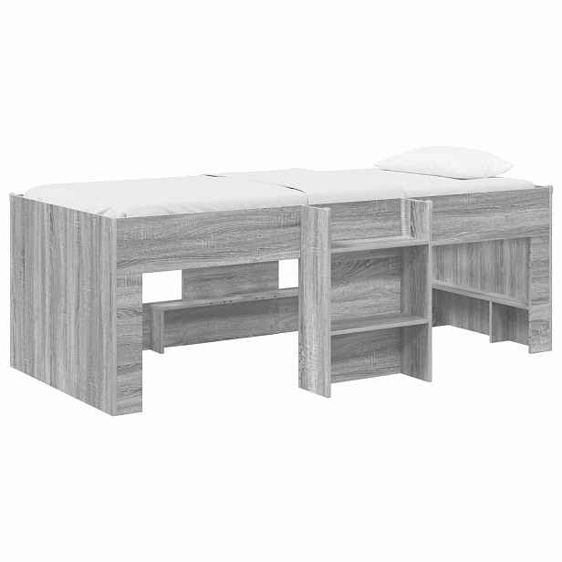vidaXL Dětská vysoká postel Šedý Sonoma 90 x 190 cm Kompozitní dřevo