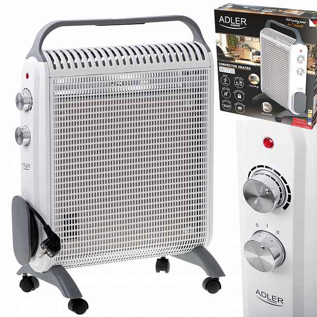 Konvektorový ohřívač na kolečkách 2000 W IP24, úložný prostor pro kabel, termostat