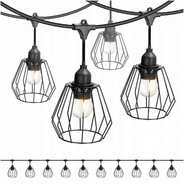 Set Crete 2x zahradní girlanda 5 m kabel 10 m 10 x stínidlo černé D1 Led