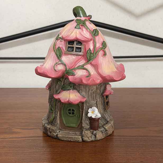 TEMU 1 ks Mini Houbová Vílí Domeček Figurka, Okouzlená Lesní Chaloupka Pryskyřicová Ozdoba, Roztomilá Růžová Víla Zahradní Dekorace pro Vnitřní