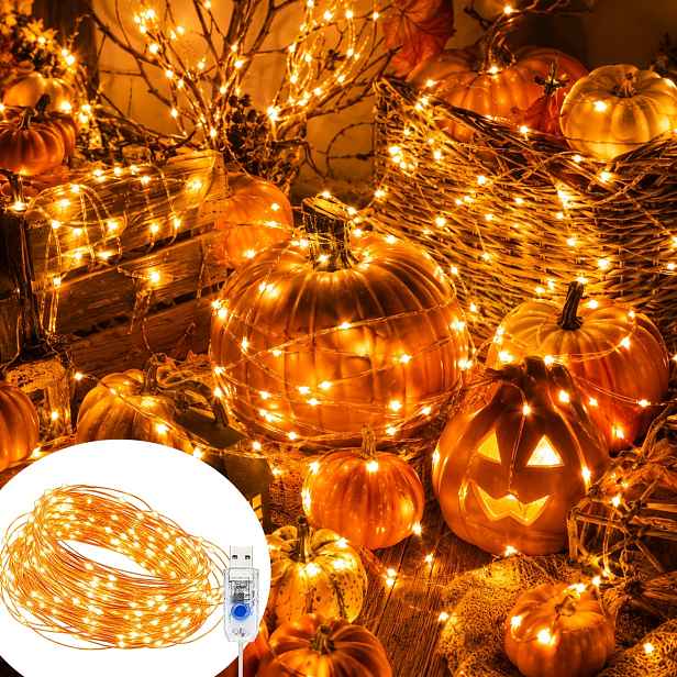 TEMU 300/200/100/50LED USB pohádková světla, drátěná řetězová světla, halloweenská světla, halloweenská dekorace na dvůr, dekorace do pokoje, vnitřní