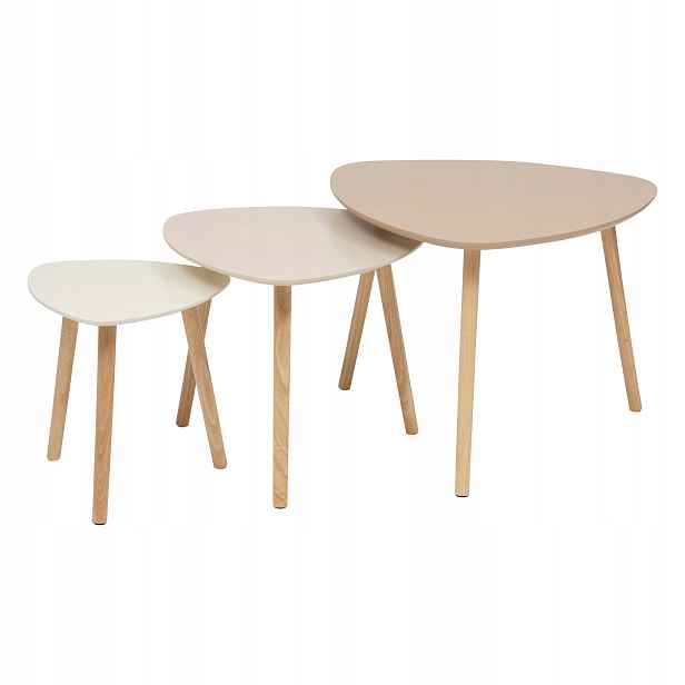 Sada 3 Konferenčních Stolků Mdf Béžová Velikost 34X34X35 46,5X46,5X40 60X60X45