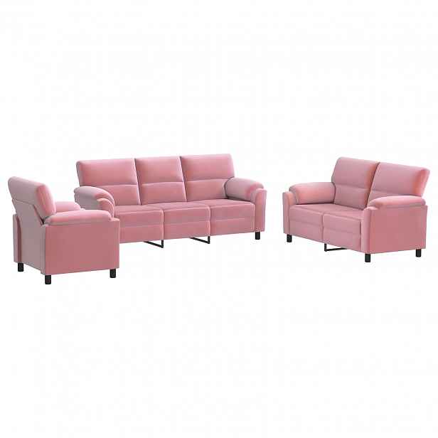 vidaXL Set pohovek 3 pcs Růžová Samet