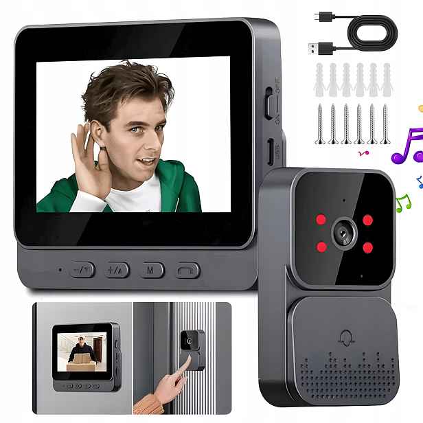 Inteligentní Bezdrátový Dveřní Zvonek S Kamerou, Videozvonek, Černý