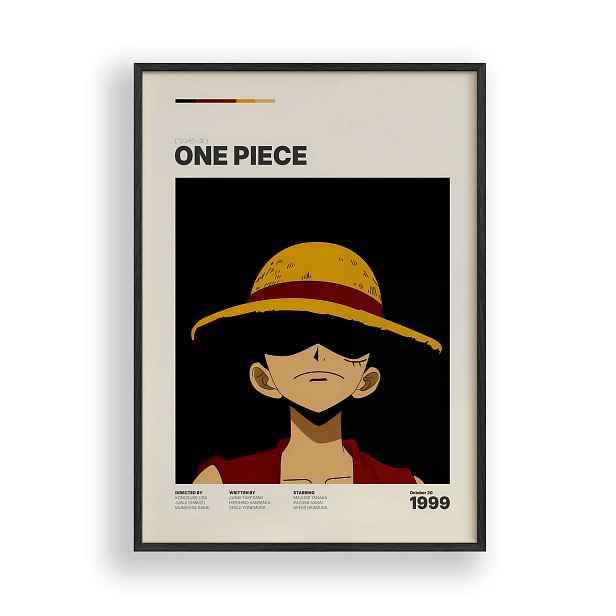 Obraz One Piece Luffy Klobouk Anime Plakát Rámeček Dřevěný Černý 30x42