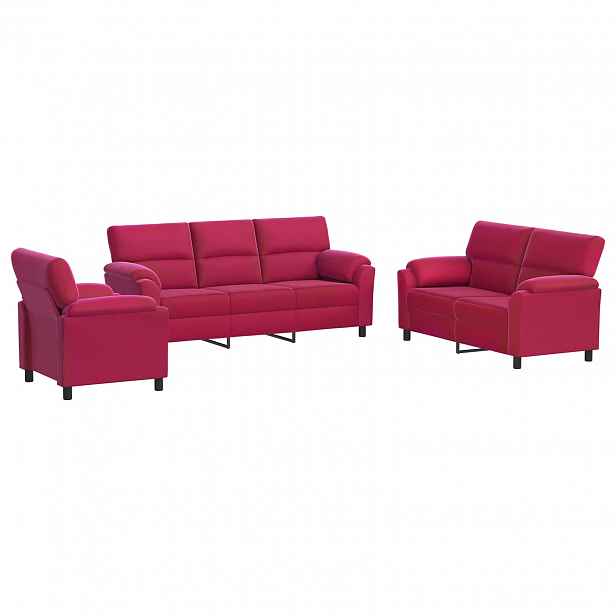 vidaXL Set pohovek 3 pcs Víno Červené Samet