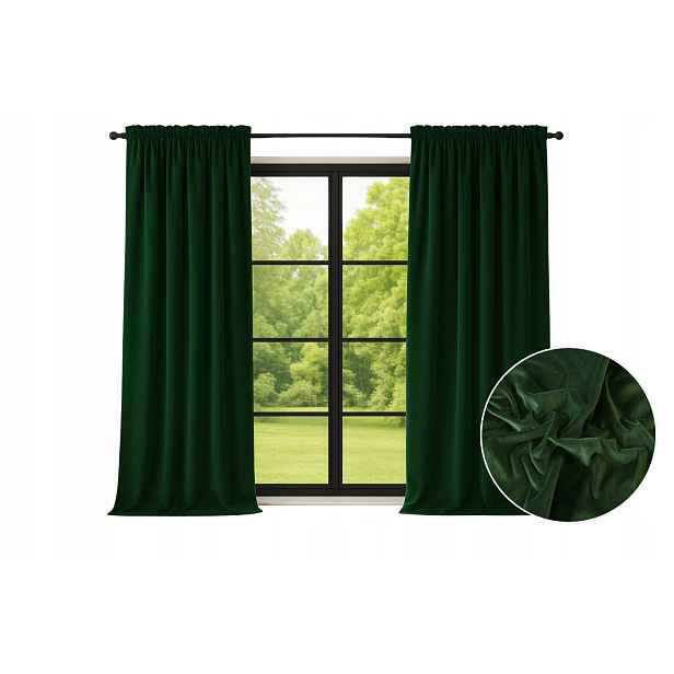 2x Závěs Lahvově Zelená Barva 140x180 cm elegantní měkký obývací pokoj