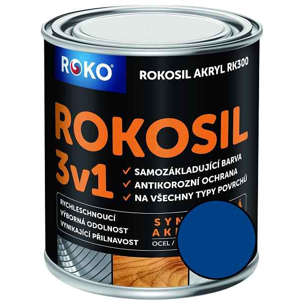 Barva samozákladující Rokosil akryl 3v1 RK 300 4550 modrá střední, 0,6 l