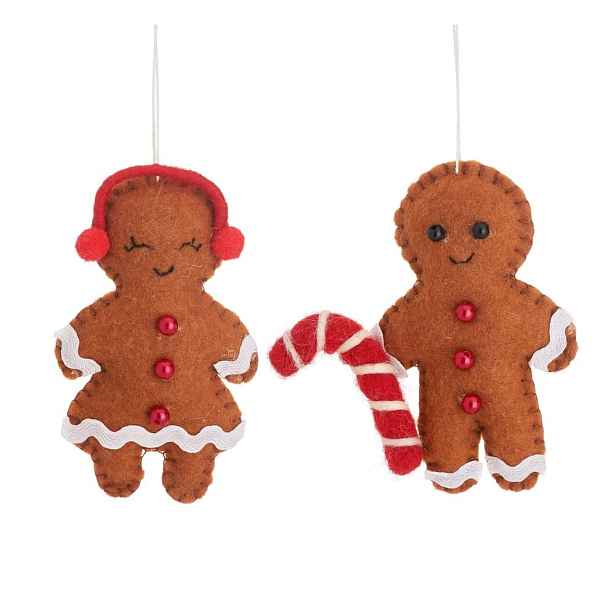 Textilní ručně vyrobené vánoční ozdoby v sadě 2 ks 6,5 cm Gingerbread Couple – Sass & Belle