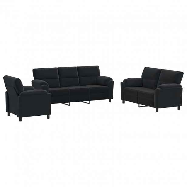 vidaXL Set pohovek 3 pcs Černá Samet