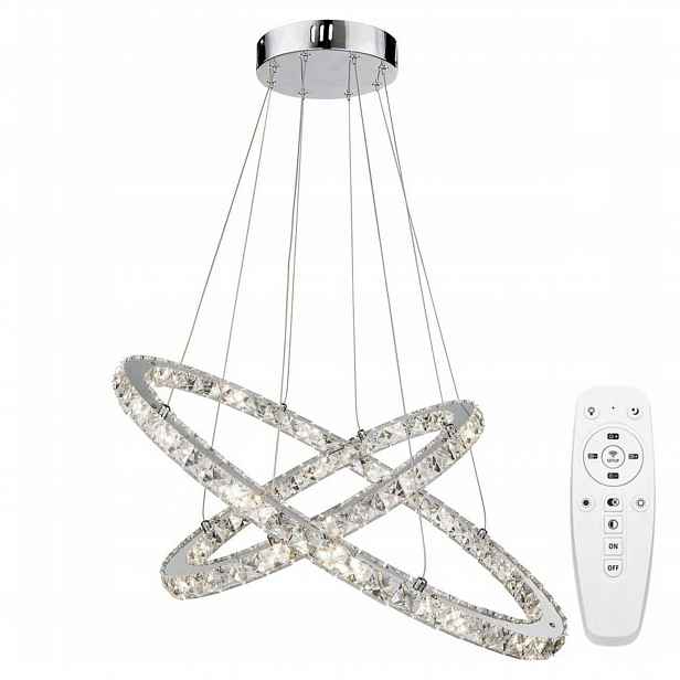 Křišťálový Lustr Ring Chromovaný, Stříbrná Lampa S Led Dálkovým Ovládáním, 2 Body