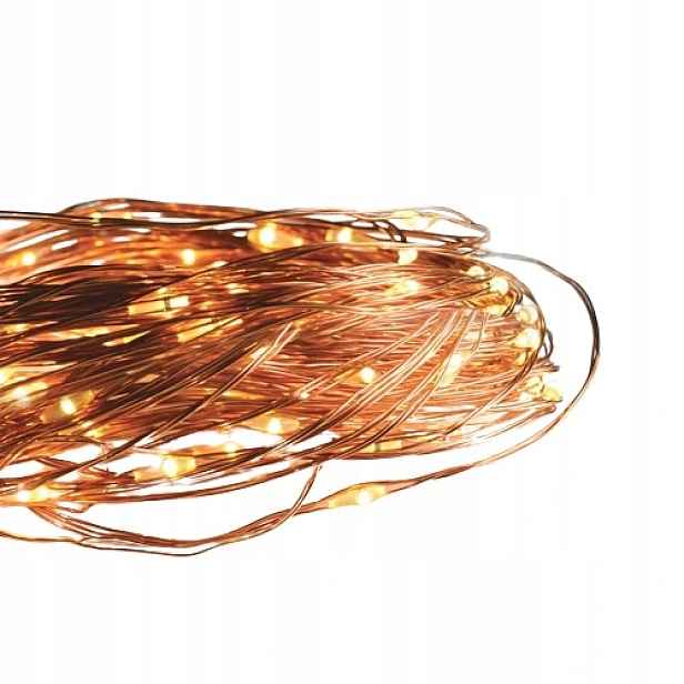 Led dekorační měděná girlanda, 8 funkcí, teplá bílá barva, 20 m, IP44 venko