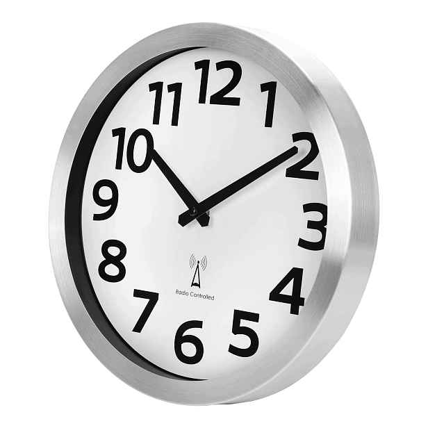 Velký nástěnný hodinový stroj ovládaný rádiem Tichý 30 cm Crosstime Radio12Silver_DE