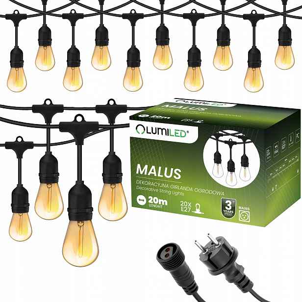 Venkovní zahradní girlanda s řetězem Led žárovka 1,3W 20 m 20x E27 Premium