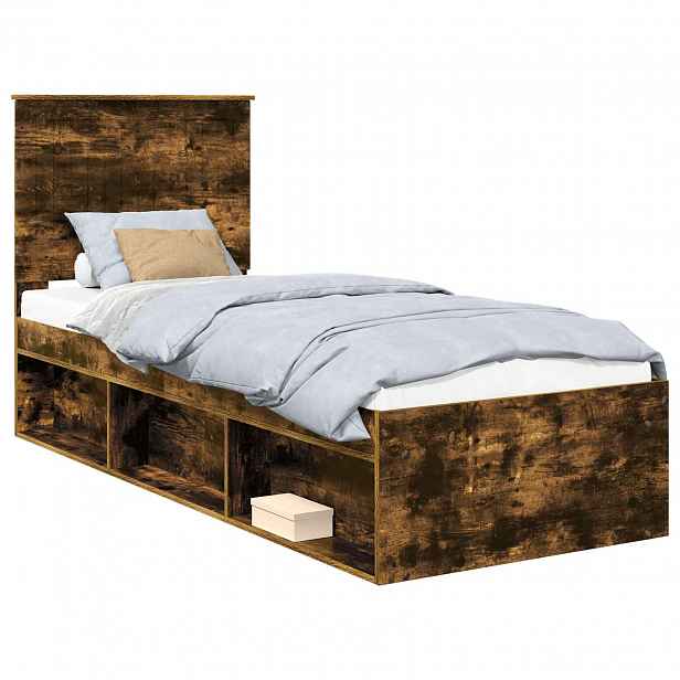 vidaXL Rám postele Kouřový dub 75 x 190 cm Masivní borové dřevo