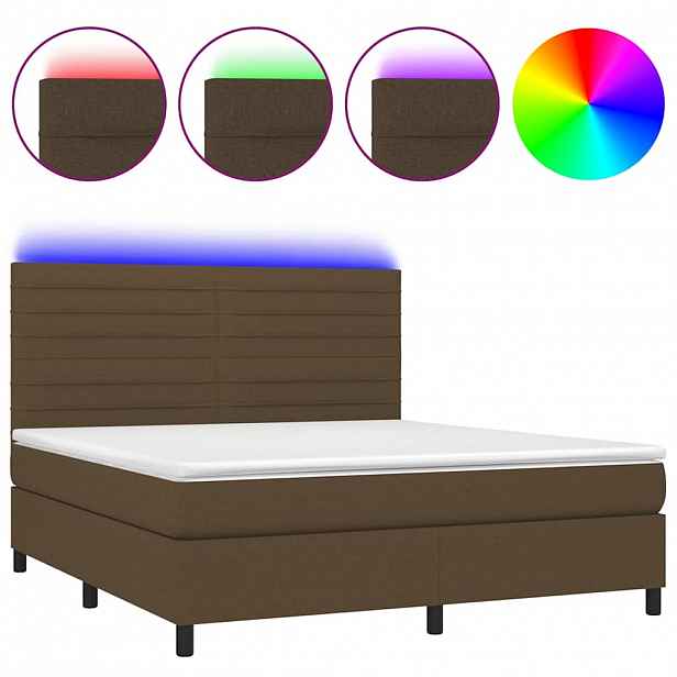 vidaXL Box spring postel s matrací a LED tmavě hnědá 180x200 cm textil