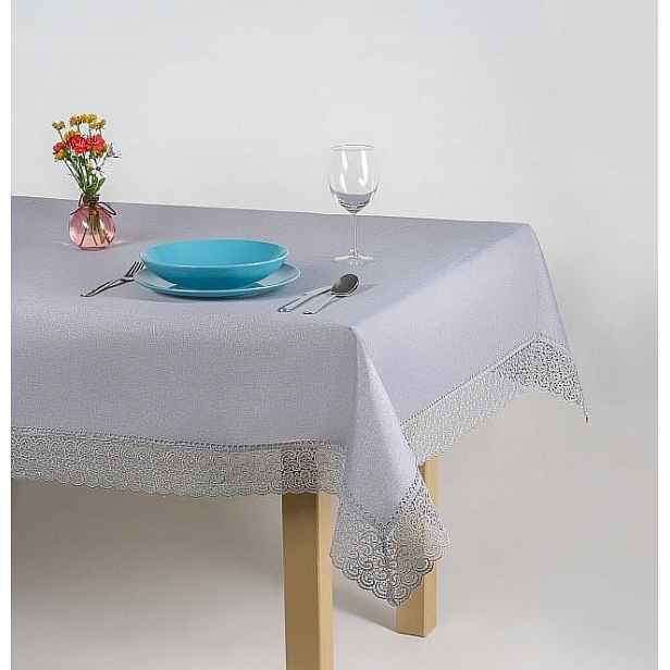 Elegantní šedý kulatý ubrus s gipiurou, 160 cm, 404