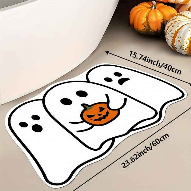 TEMU Roztomilý duch v dýně, halloweenská rohožka, slavnostní domácí dekorace, vhodná do koupelny, obývacího pokoje a rohožka na podlahu, lze prát v